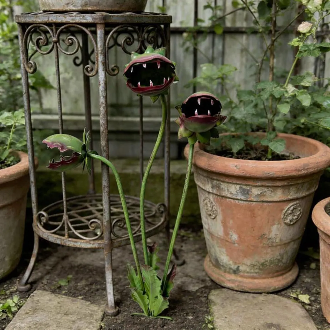 Metal Carnivorous Plant Garden Stake – Whimsical Gothic Garden Art 🌿🦷