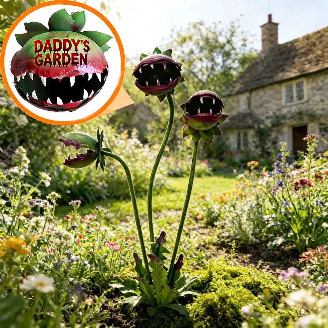 Metal Carnivorous Plant Garden Stake – Whimsical Gothic Garden Art 🌿🦷