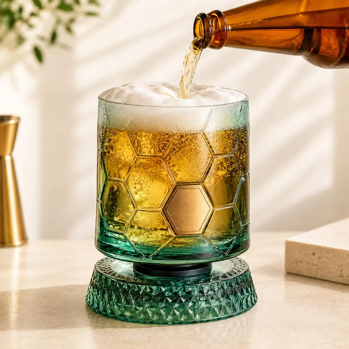 Rotating Soccer Tumbler with Gold Accent 🟢⚽