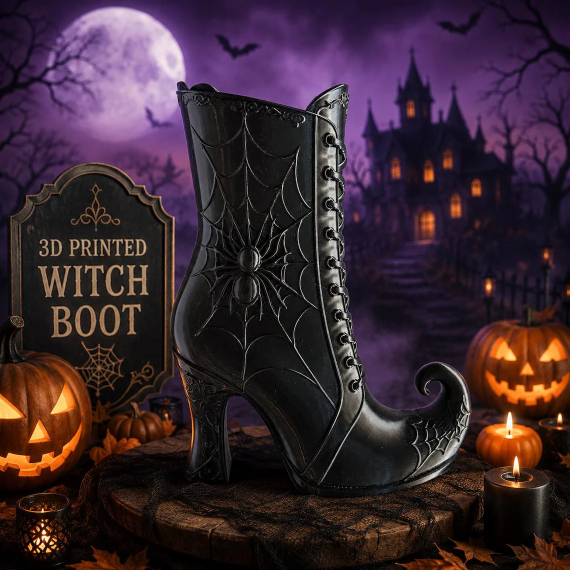 3D Printed Witch Boot Vase – Spooky Elegance for Your Halloween Display 🕷️🥾✨