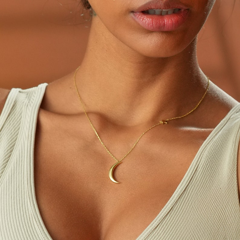 Crescent Moon Necklace, Gold Half Moon with Star Necklace, Gold Statement Gift, Dainty Gold Moon Charms, Gift For Her, Dainty Luna Necklace