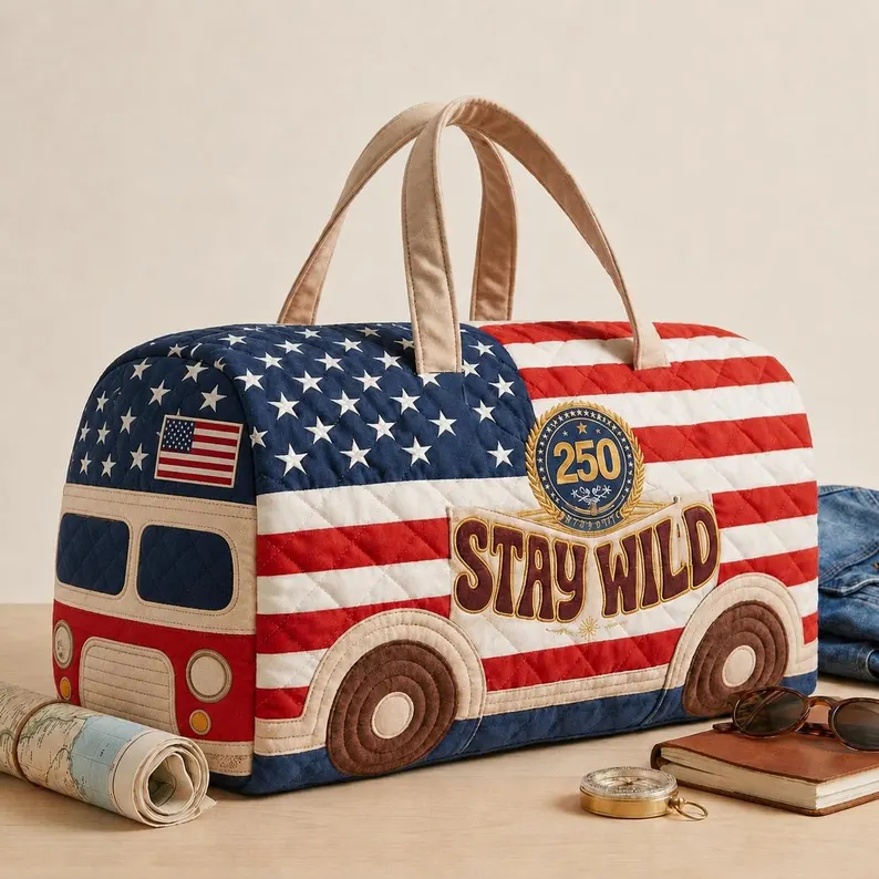 Patriotic Camper Quilted Duffle Bag 🚐🇺🇸