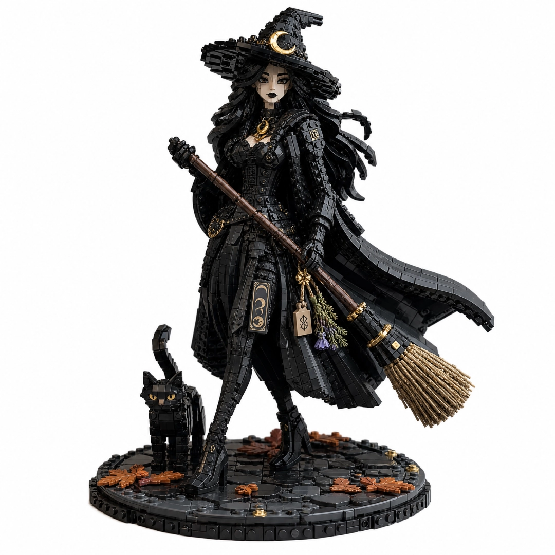 🌙 Moonlit Witch & Black Cat — Autumn Coven Guardian Collector Building Set