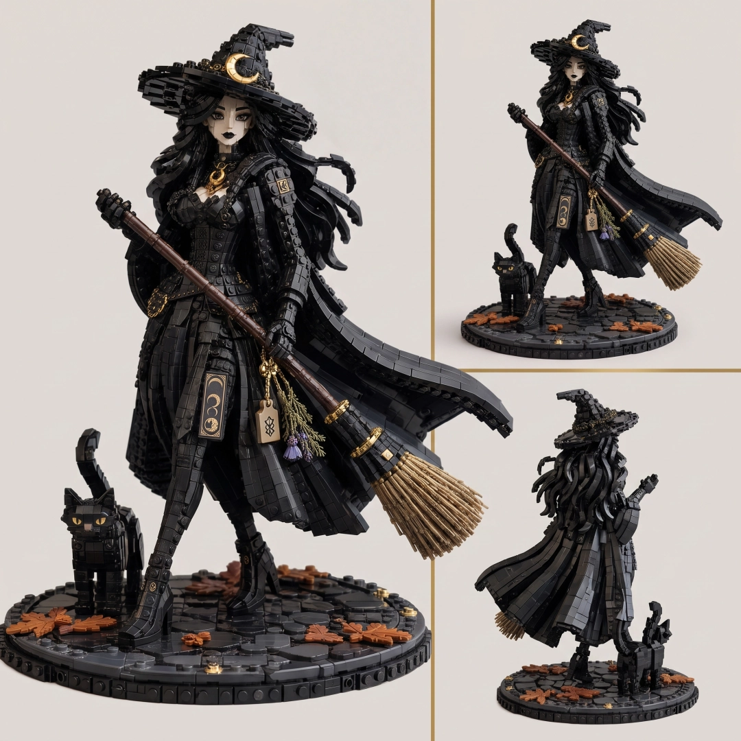 🌙 Moonlit Witch & Black Cat — Autumn Coven Guardian Collector Building Set