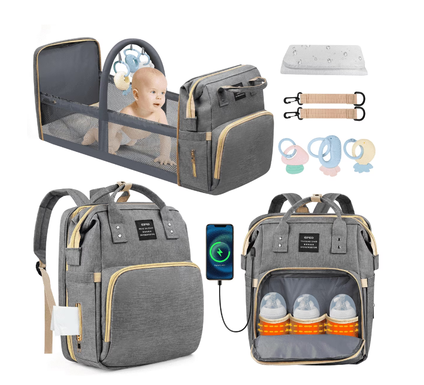 👶 All-in-One Diaper Backpack | Foldable Baby Bed & Changing Station Included 🎒