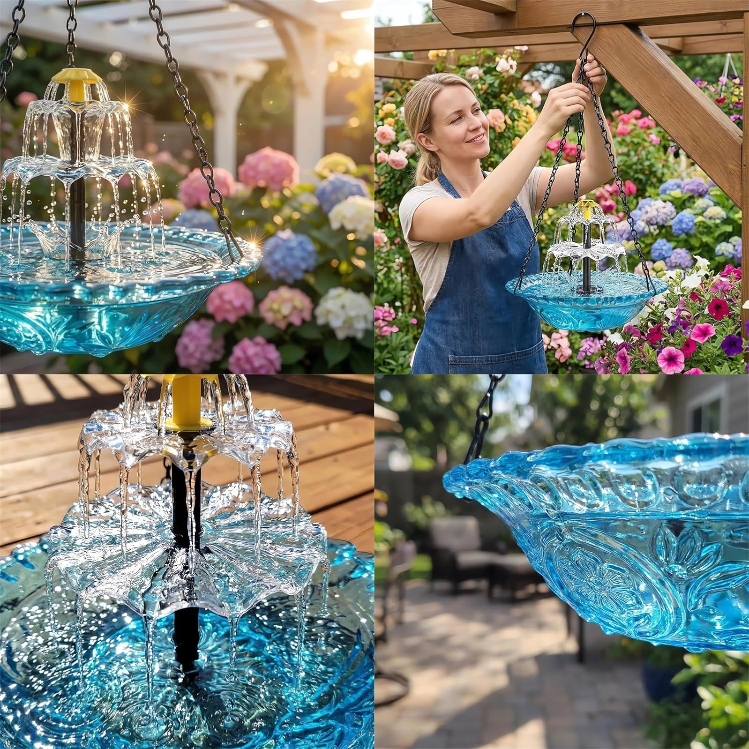 🐦🌸 Outdoor Solar Hanging Bird Bath Fountain