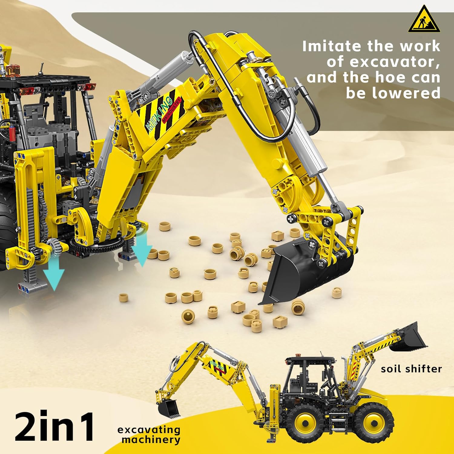 🤖2239PCS 2-in-1 Excavator & Bulldozer RC Construction Set
