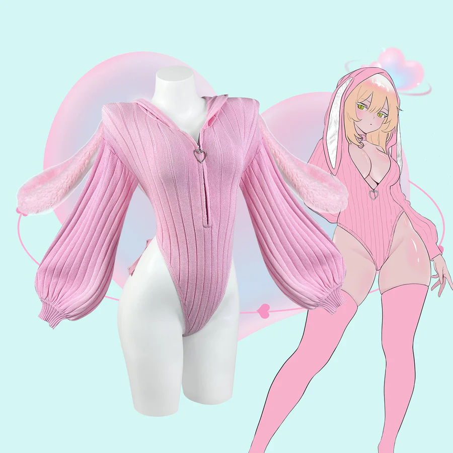 🐰 Bunny Ear Hooded Onesie | Cozy Knit One-Piece Loungewear 🧶