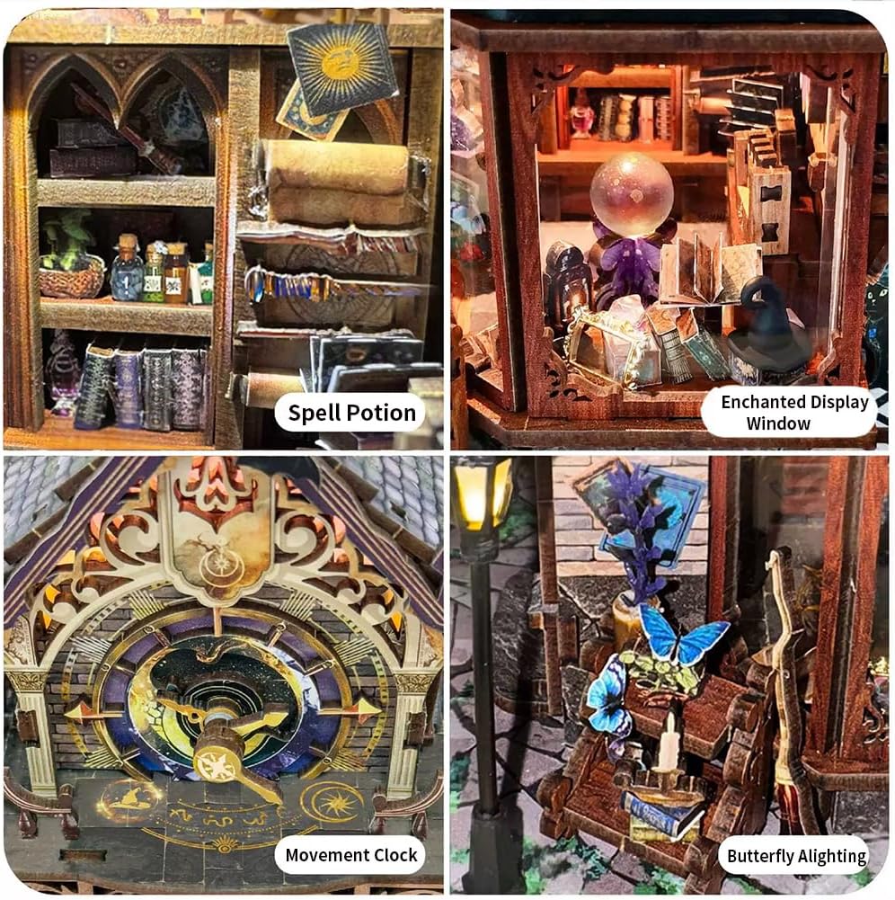 🕰️DIY Book Nook Kit with LED Lights Retro Clock Theme 3D Mini Wooden Puzzle Decor for Adults & Teens