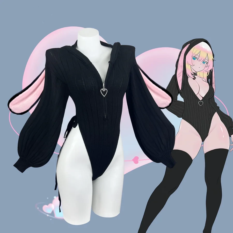 🐰 Bunny Ear Hooded Onesie | Cozy Knit One-Piece Loungewear 🧶