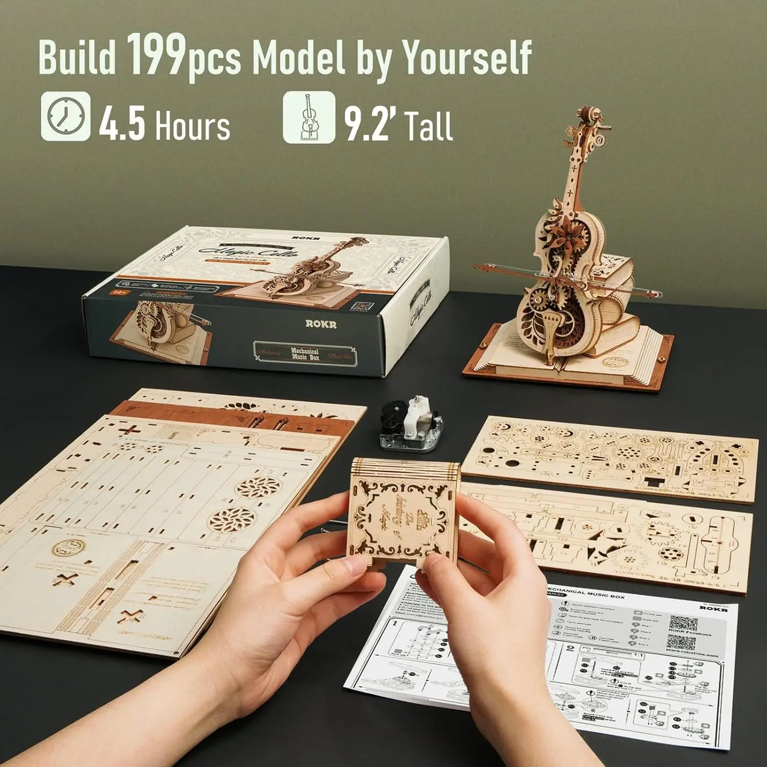 1:5 Scale Wooden Cello 3D Puzzle Music Box Kit 🎻🎶