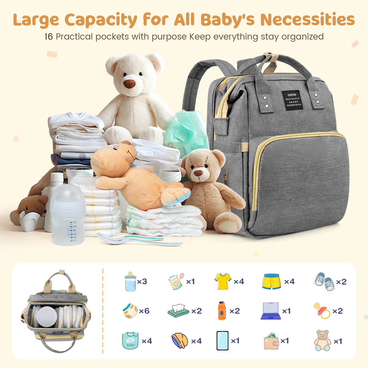 👶 All-in-One Diaper Backpack | Foldable Baby Bed & Changing Station Included 🎒