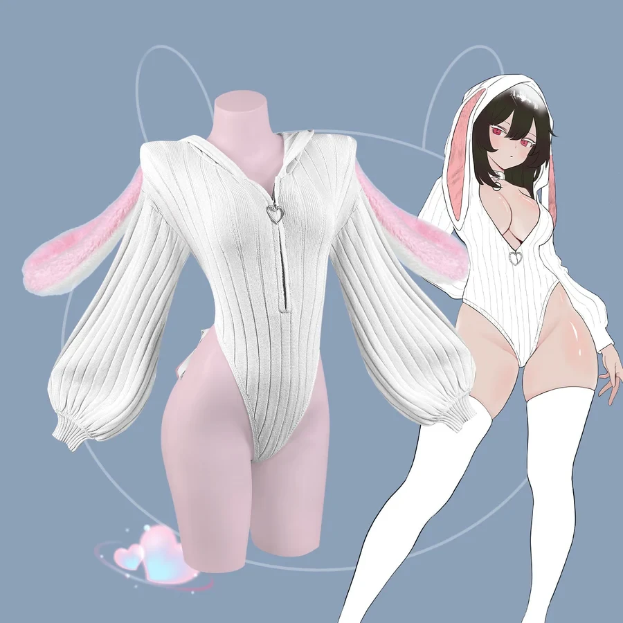 🐰 Bunny Ear Hooded Onesie | Cozy Knit One-Piece Loungewear 🧶