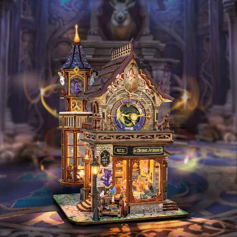 🕰️DIY Book Nook Kit with LED Lights Retro Clock Theme 3D Mini Wooden Puzzle Decor for Adults & Teens