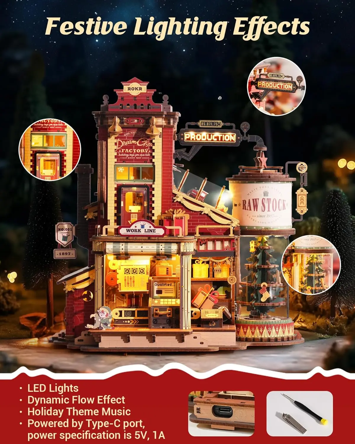 🎹3D Wooden Puzzle Mechanical Model Kit with Music & Lights 🎵