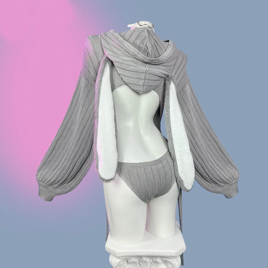 🐰 Bunny Ear Hooded Onesie | Cozy Knit One-Piece Loungewear 🧶