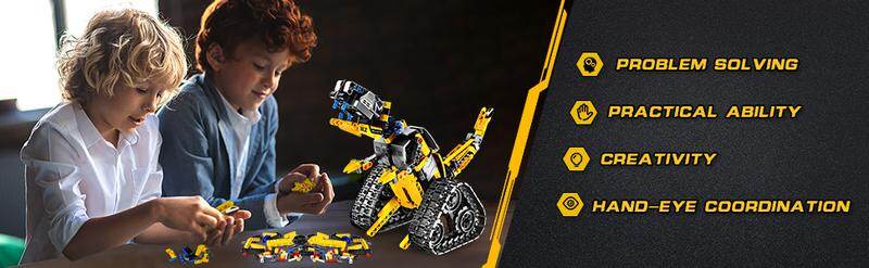 HOGOKIDS 5-in-1 Robot Building Set, RC Wall Robot/Engineer Robot/Mech Dinosaur, Remote & APP Controlled STEM Toys for Boys & Girls 6-12 (520 Pcs)