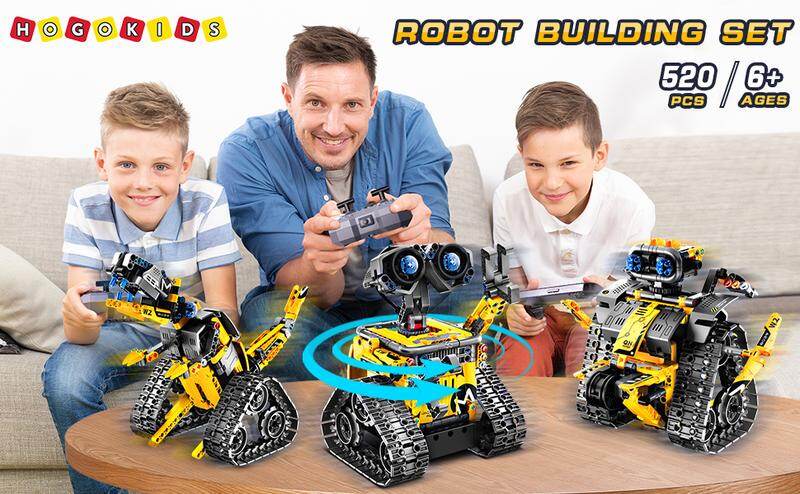 HOGOKIDS 5-in-1 Robot Building Set, RC Wall Robot/Engineer Robot/Mech Dinosaur, Remote & APP Controlled STEM Toys for Boys & Girls 6-12 (520 Pcs)
