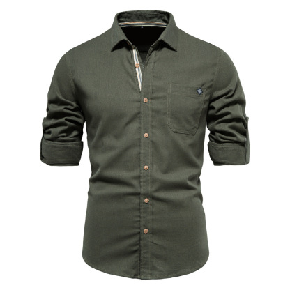 Men's Long Sleeve Lapel Shirt With Chest Pocket