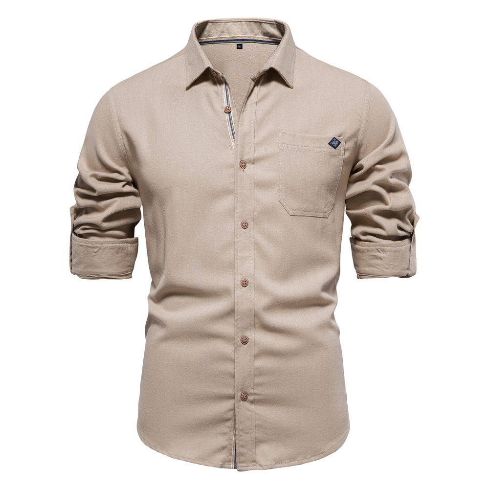 Men's Long Sleeve Lapel Shirt With Chest Pocket
