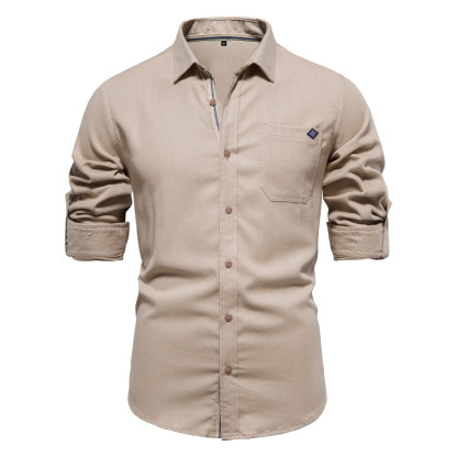 Men's Long Sleeve Lapel Shirt With Chest Pocket