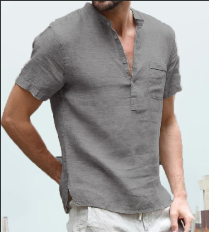 Men's Streetwear Loose-Fit Short-Sleeve T-Shirt with Half-Open Collar