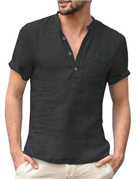 Men's Streetwear Loose-Fit Short-Sleeve T-Shirt with Half-Open Collar