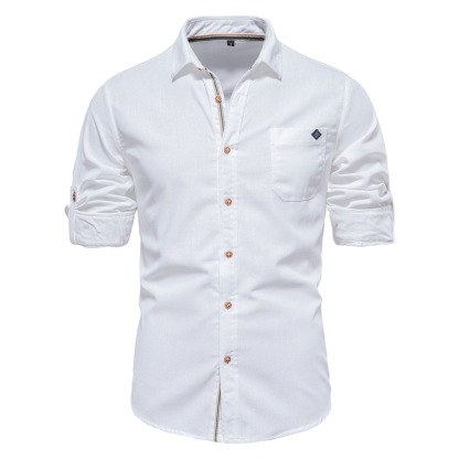 Men's Long Sleeve Lapel Shirt With Chest Pocket