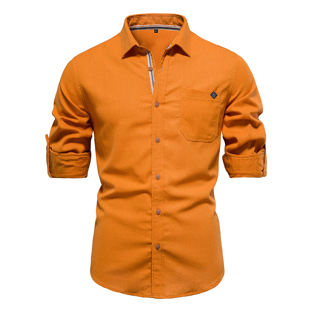 Men's Long Sleeve Lapel Shirt With Chest Pocket