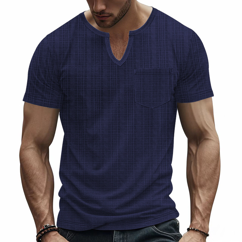 Linen-look Slubbed Loose-fit Breathable Sports Casual V-neck Short-sleeved Top