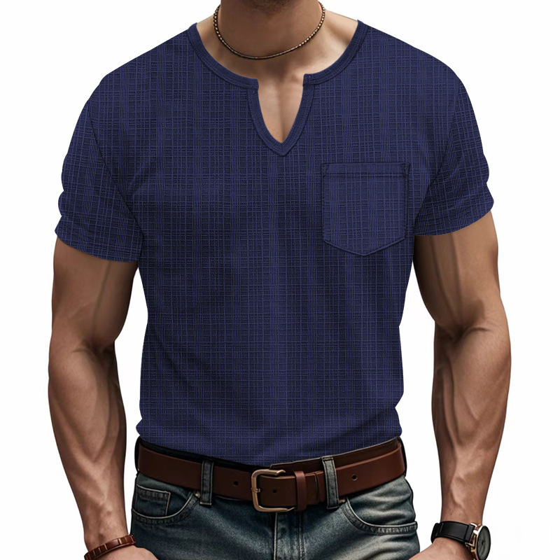 Linen-look Slubbed Loose-fit Breathable Sports Casual V-neck Short-sleeved Top