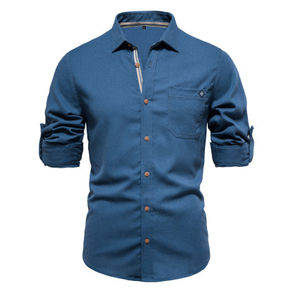 Men's Long Sleeve Lapel Shirt With Chest Pocket