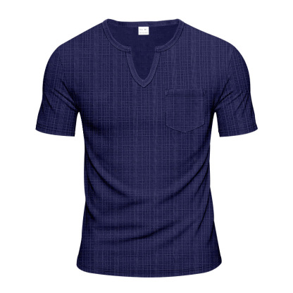 Linen-look Slubbed Loose-fit Breathable Sports Casual V-neck Short-sleeved Top