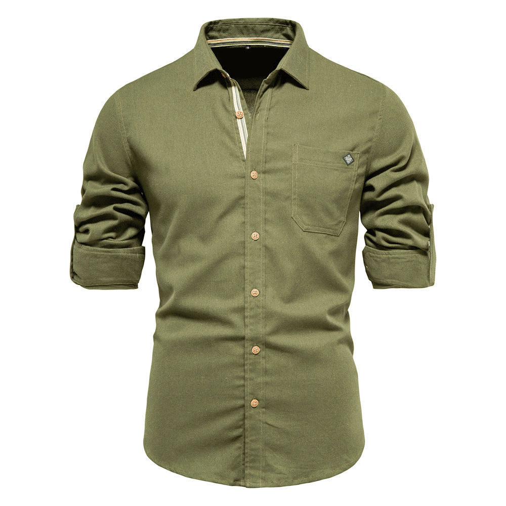 Men's Long Sleeve Lapel Shirt With Chest Pocket