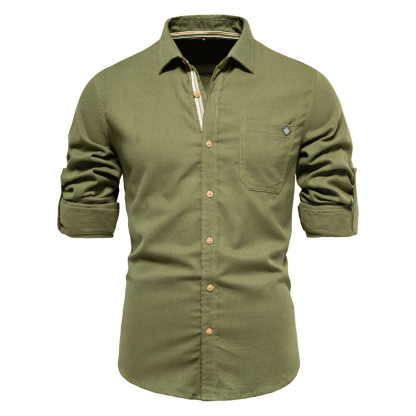 Men's Long Sleeve Lapel Shirt With Chest Pocket