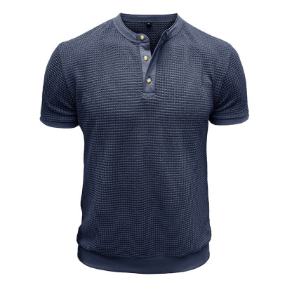 Men's Short-Sleeved Textured Knit Henley T-Shirt Pullover