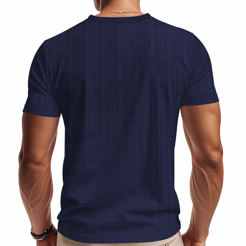 Linen-look Slubbed Loose-fit Breathable Sports Casual V-neck Short-sleeved Top