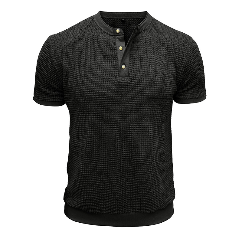 Men's Short-Sleeved Textured Knit Henley T-Shirt Pullover