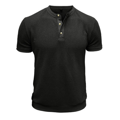 Men's Short-Sleeved Textured Knit Henley T-Shirt Pullover