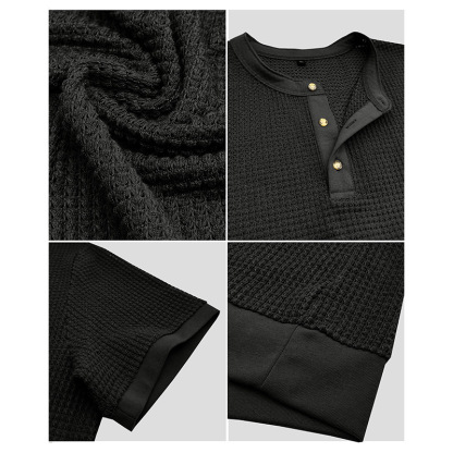 Men's Short-Sleeved Textured Knit Henley T-Shirt Pullover