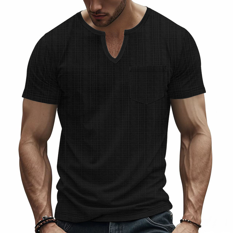 Linen-look Slubbed Loose-fit Breathable Sports Casual V-neck Short-sleeved Top