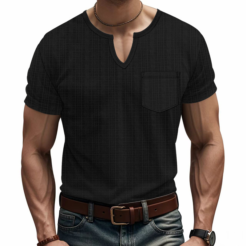Linen-look Slubbed Loose-fit Breathable Sports Casual V-neck Short-sleeved Top