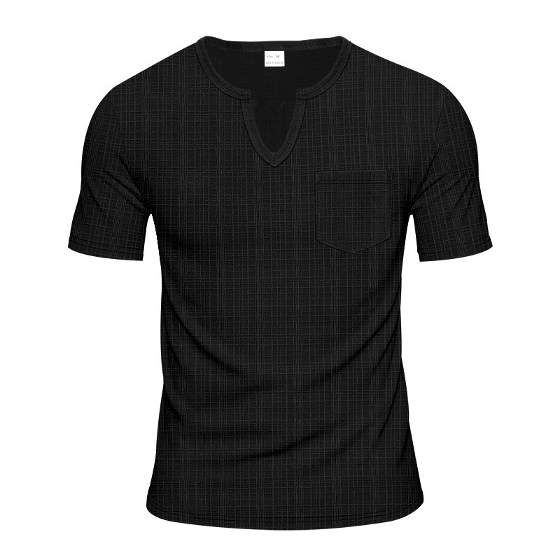 Linen-look Slubbed Loose-fit Breathable Sports Casual V-neck Short-sleeved Top