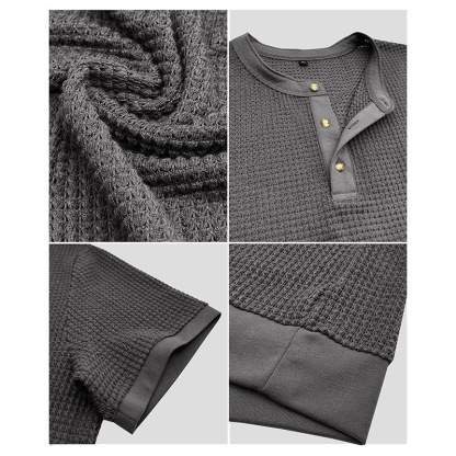 Men's Short-Sleeved Textured Knit Henley T-Shirt Pullover