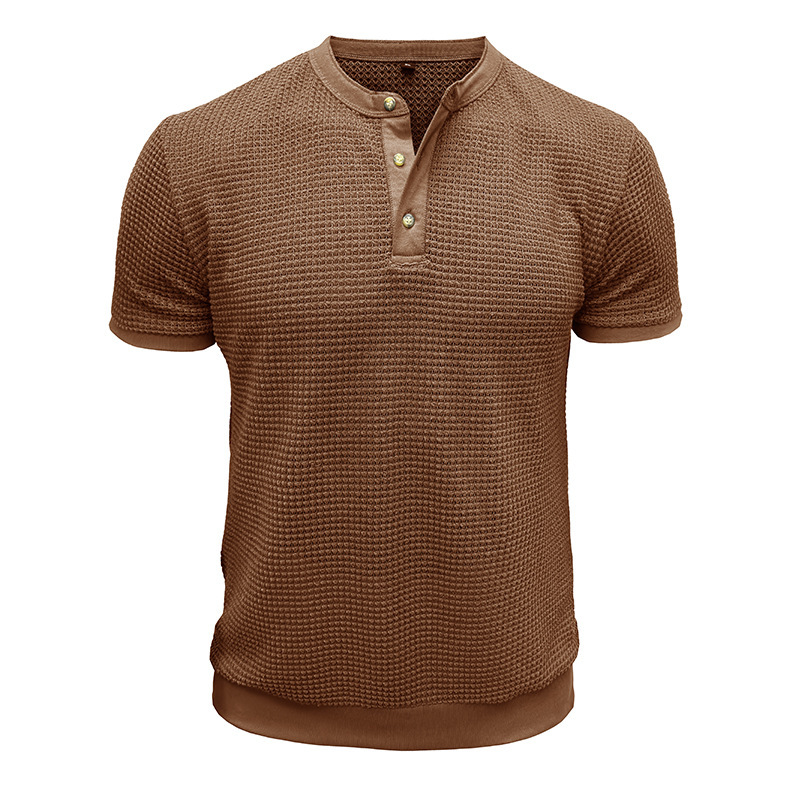 Men's Short-Sleeved Textured Knit Henley T-Shirt Pullover