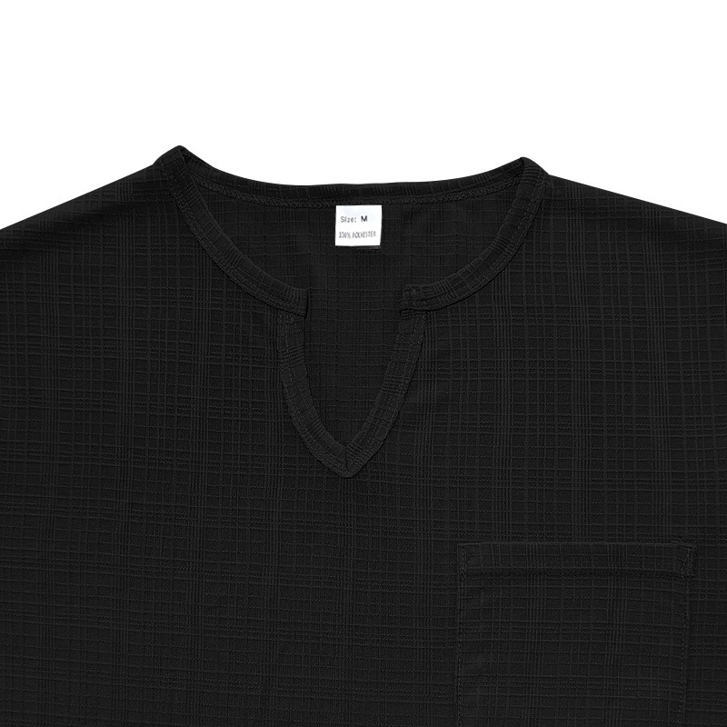 Linen-look Slubbed Loose-fit Breathable Sports Casual V-neck Short-sleeved Top