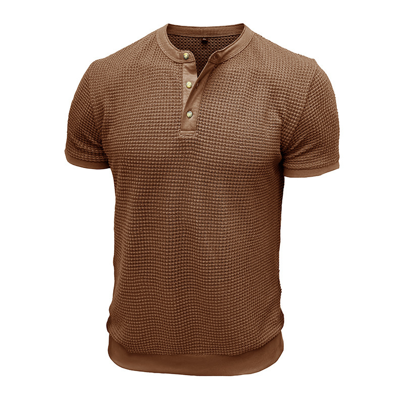 Men's Short-Sleeved Textured Knit Henley T-Shirt Pullover