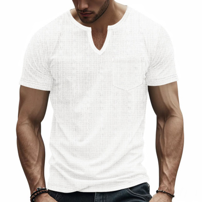 Linen-look Slubbed Loose-fit Breathable Sports Casual V-neck Short-sleeved Top