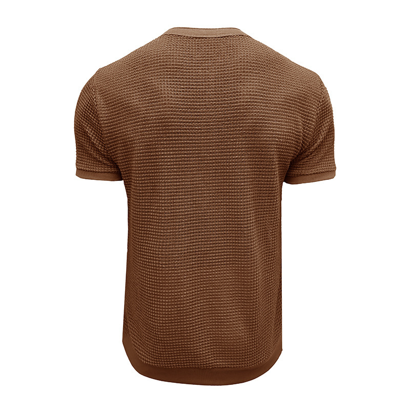 Men's Short-Sleeved Textured Knit Henley T-Shirt Pullover