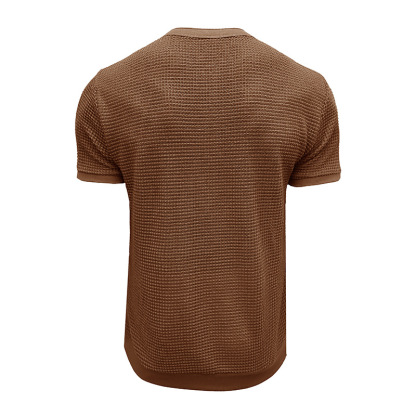 Men's Short-Sleeved Textured Knit Henley T-Shirt Pullover